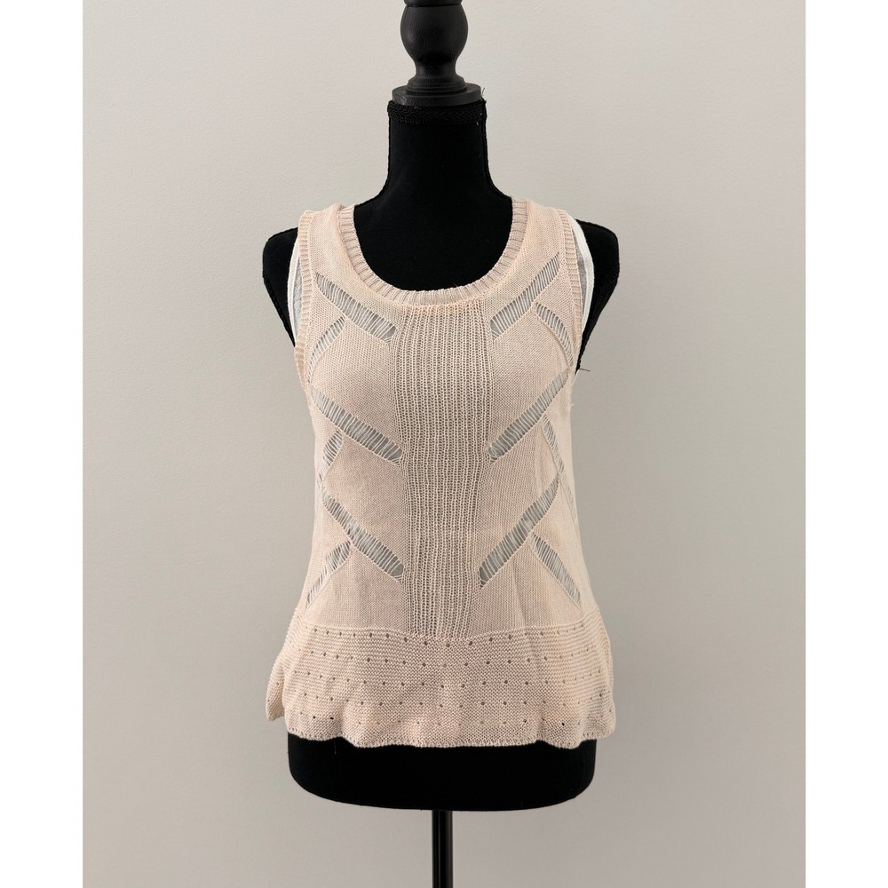 Anthropologie Neutral Pointelle Knit Soft Girl Coastal Tank Sunday in Brooklyn S - Picture 1 of 7